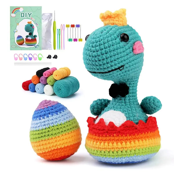Fenrry Dinosaur Shape Doll Ornaments Hand Made Woven Crochet Wool Diy Crochet Knitted Material Bag Complete Set