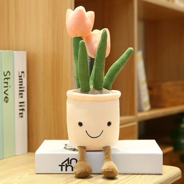 Tulip & Succulent Plant Plush Toy – Cute Stuffed Doll Bookshelf Décor, Soft Kawaii Pillow Pendant & Birthday Gift for Girls