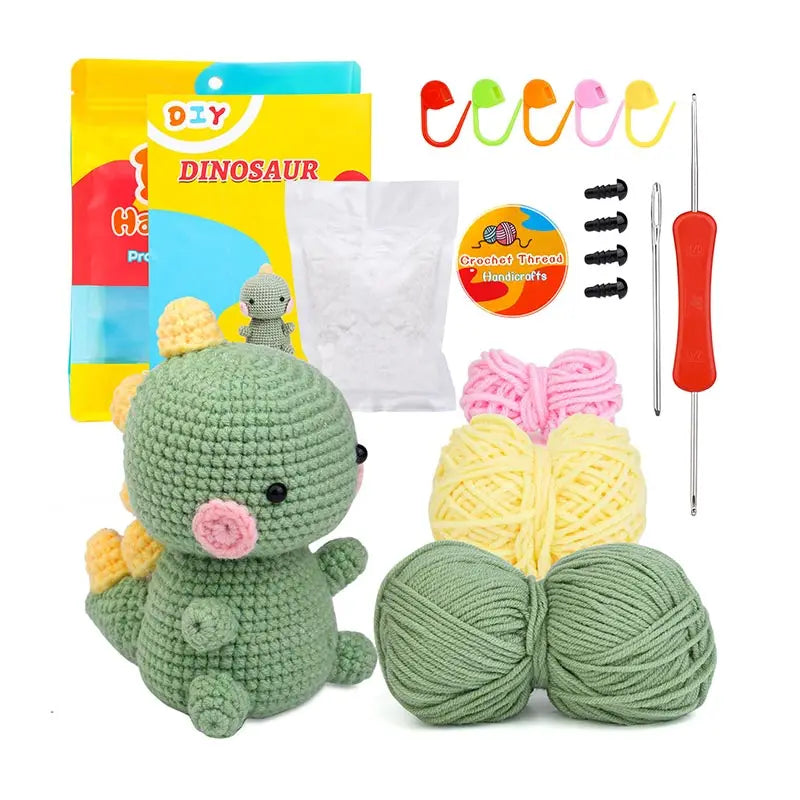 Fenrry Dinosaur Shape Doll Ornaments Hand Made Woven Crochet Wool Diy Crochet Knitted Material Bag Complete Set