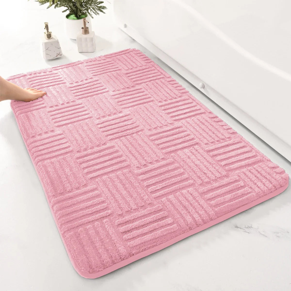 Thick Striped Absorbent Floor Mat – Non-Slip Cotton Velvet Bathroom Rug