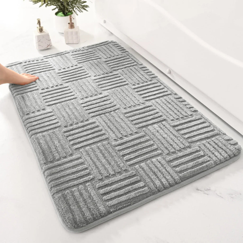Thick Striped Absorbent Floor Mat – Non-Slip Cotton Velvet Bathroom Rug