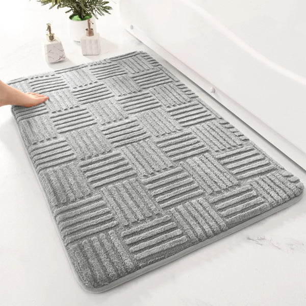 Thick Striped Absorbent Floor Mat – Non-Slip Cotton Velvet Bathroom Rug