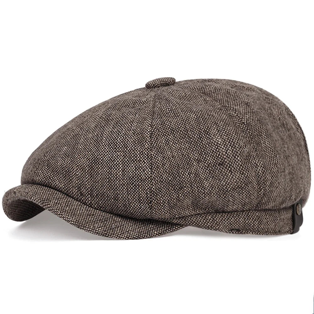 Retro Men’s Newsboy Cap – Classic Herringbone Octagonal Hat, British Style Flat Cap for Autumn & Winter, Vintage Painter Beret
