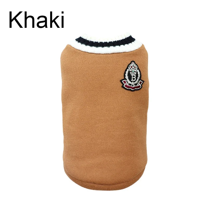 Small Dog Winter Sweater - V-Neck College Style Knitwear