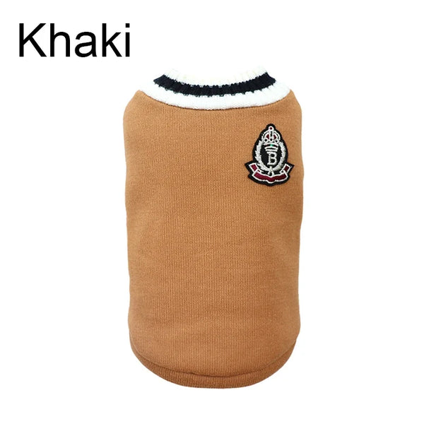 Small Dog Winter Sweater - V-Neck College Style Knitwear