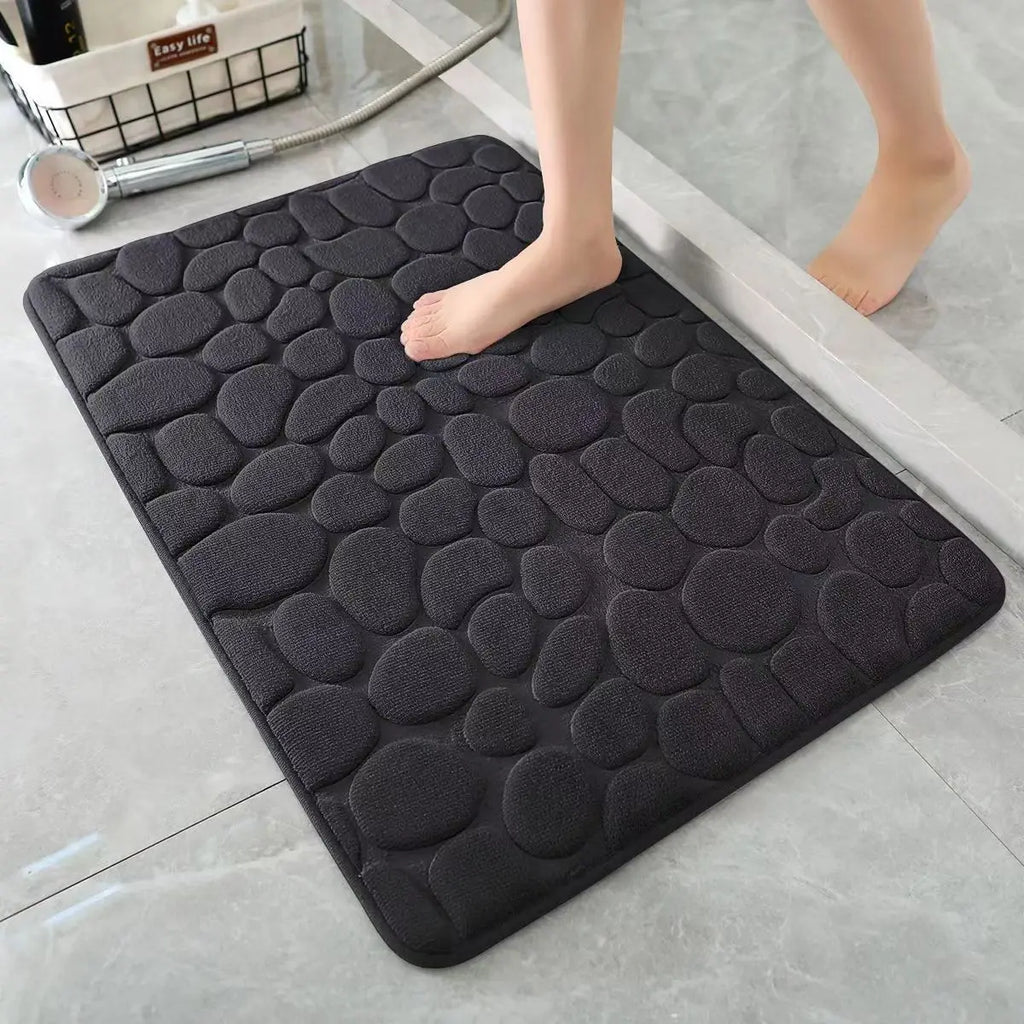 3D Non-Slip Bathroom Mat – Absorbent Cobblestone Embossed Bath & Door Floor Mat, Machine Washable & Quick Drying