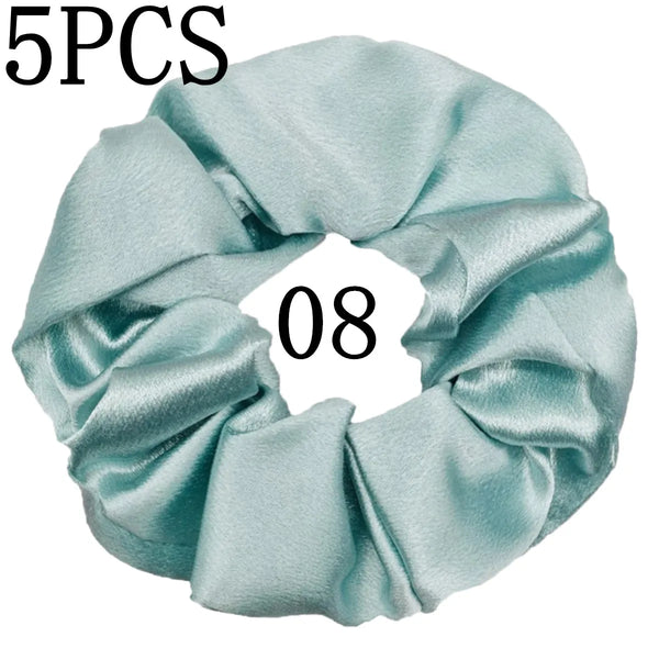 10/5 Pcs Satin Hair Scrunchies Set for Women & Girls – Soft Silk Elastic Hair Bands | Elegant Solid Color Ponytail Holders & Headwear Accessories