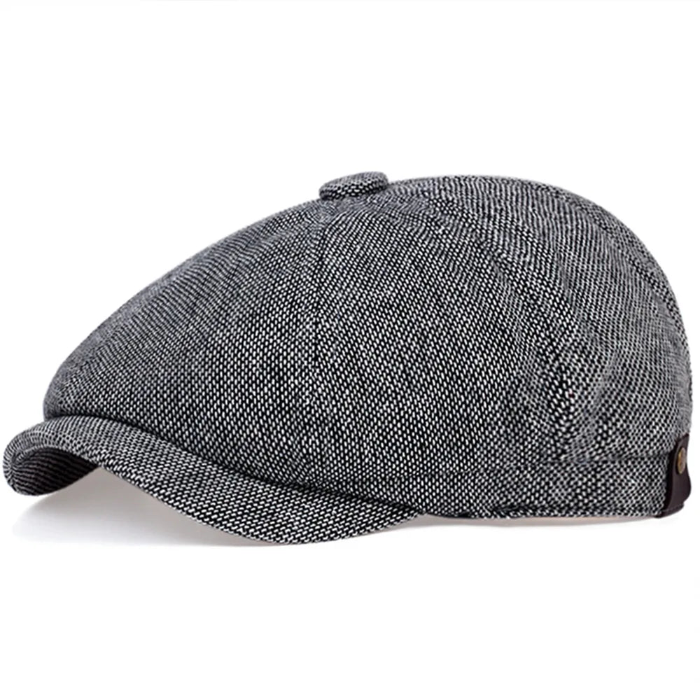 Retro Men’s Newsboy Cap – Classic Herringbone Octagonal Hat, British Style Flat Cap for Autumn & Winter, Vintage Painter Beret