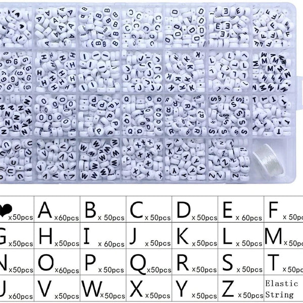 1400pcs/Box Acrylic English Alphabet Letter Beads Set Kits With Stretch Cords For Bracelets Jewelry Acrylic Beads Accessories
