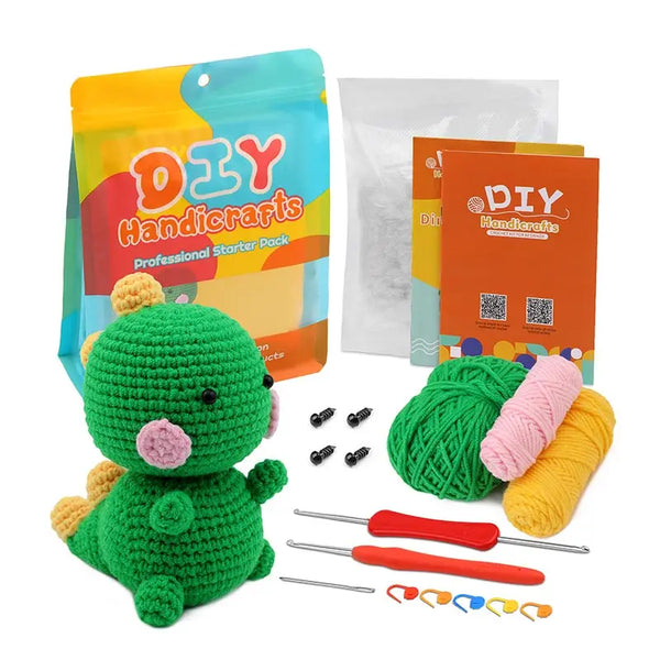 Fenrry Dinosaur Shape Doll Ornaments Hand Made Woven Crochet Wool Diy Crochet Knitted Material Bag Complete Set