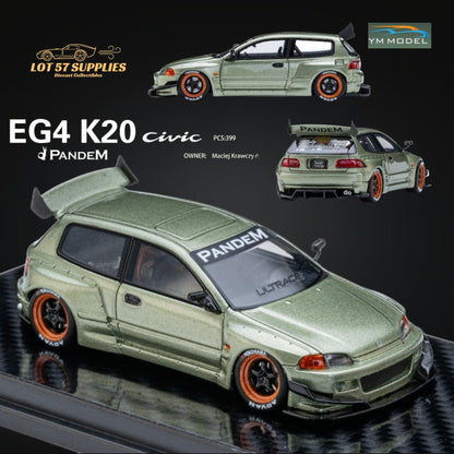 (Pre-Order) YM Model Honda Civic Pandem EG4 K20 Modified Bronze Green 1:64 Limited to 399 PCS