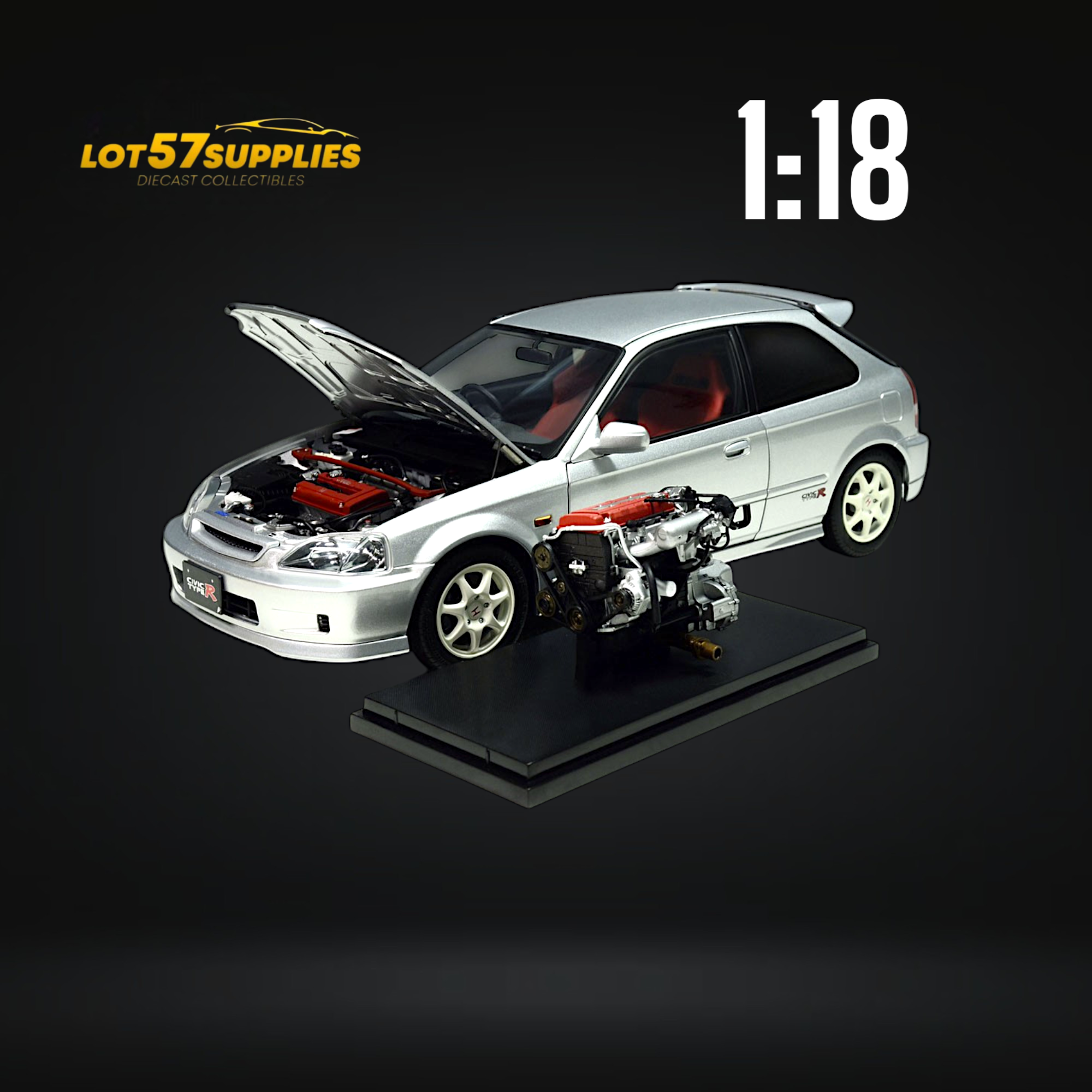 MOTORHELIX Honda Civic Type-R EK9-120 SILVER 1:18 - Collectors World Toys