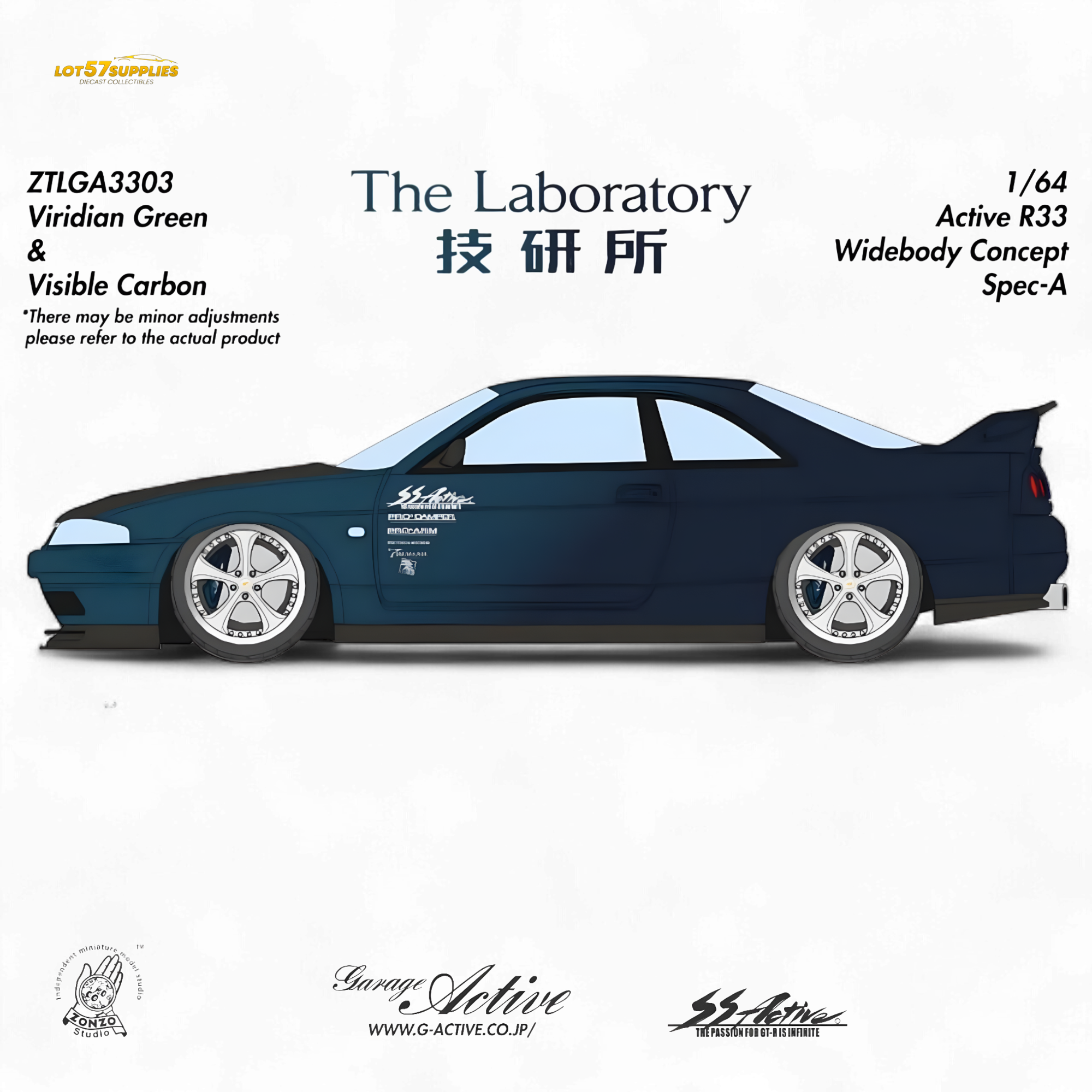(Pre-Order) The Laboratory x ZONZO Nissan R33 Widebody Concept Spec-A - Navy Blue/Viridian Green 1/64