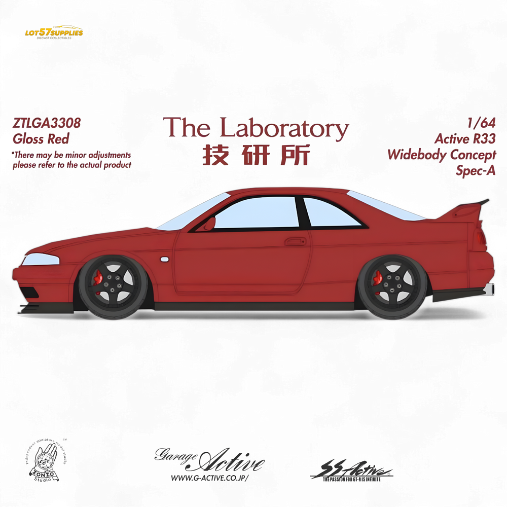 (Pre-Order) The Laboratory x ZONZO Nissan R33 Widebody Concept Spec-A - Bright Red 1/64 - Collectors World Toys