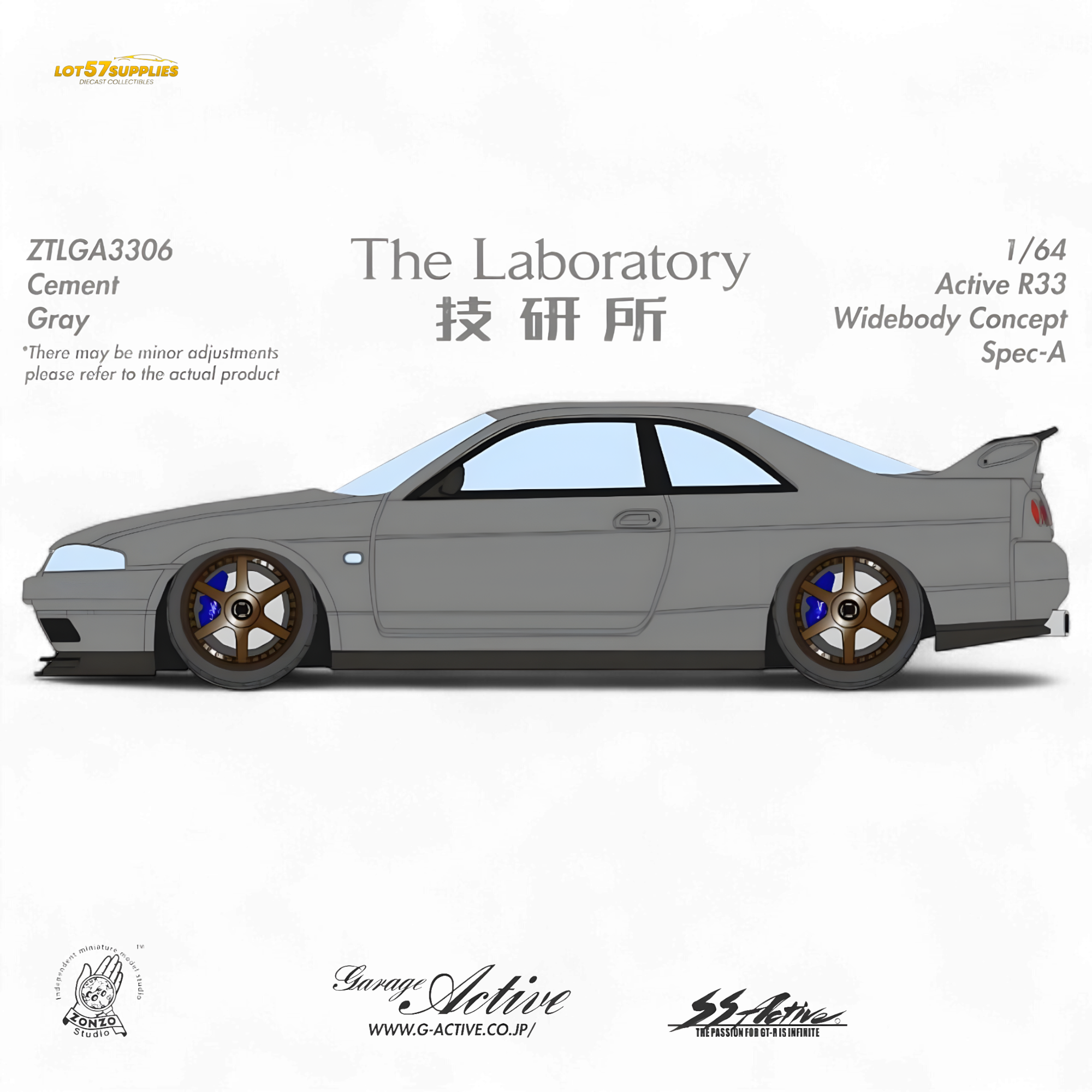 (Pre-Order) The Laboratory x ZONZO Nissan R33 Widebody Concept Spec-A - Cement Gray 1/64 - Collectors World Toys