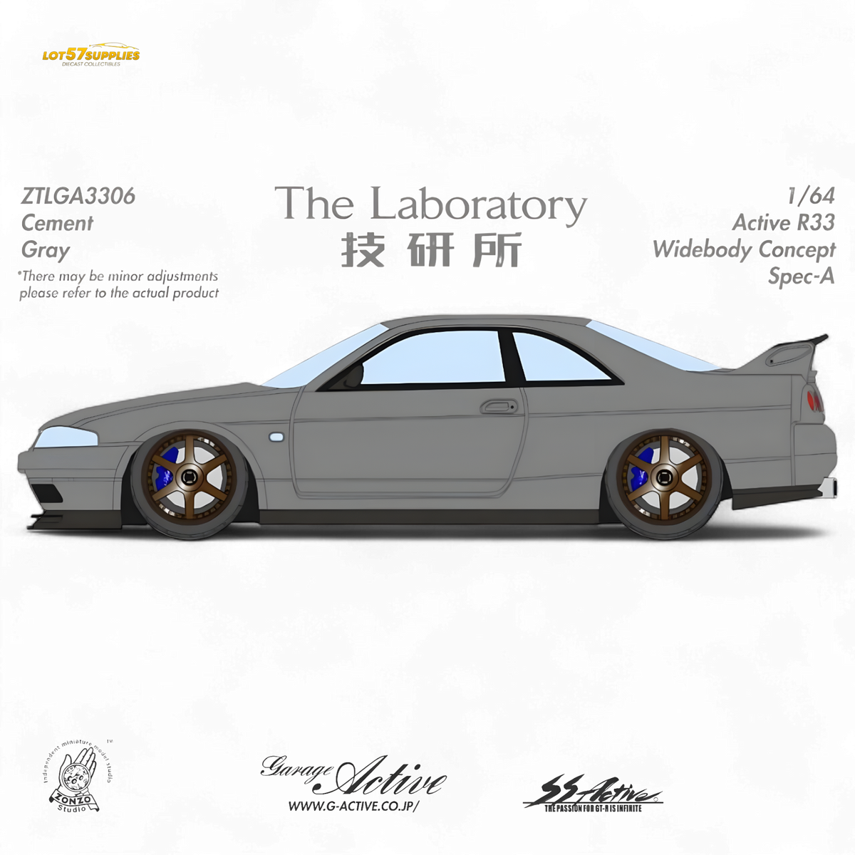 (Pre-Order) The Laboratory x ZONZO Nissan R33 Widebody Concept Spec-A - Cement Gray 1/64 - Collectors World Toys