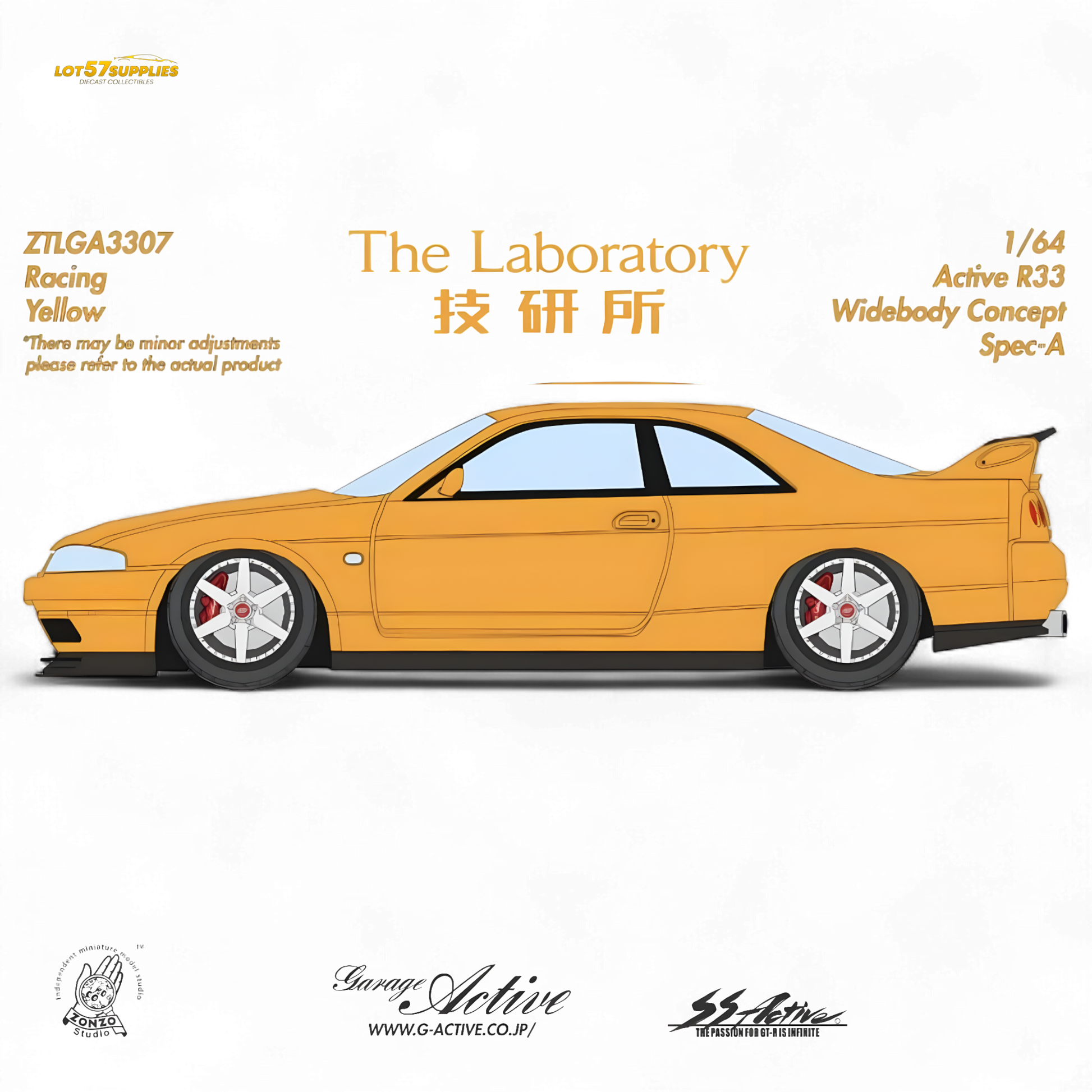 (Pre-Order) The Laboratory x ZONZO Nissan R33 Widebody Concept Spec-A - Racing Yellow 1/64