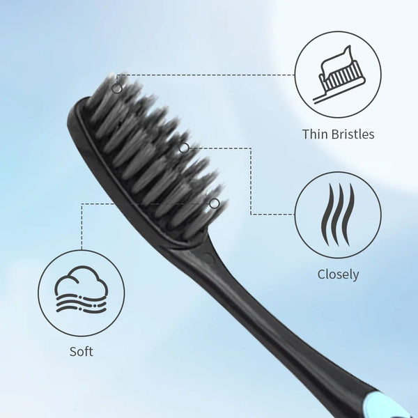 10-Pack Ultra-Soft Bamboo Charcoal Toothbrushes – Deep Cleaning Black Bristle Oral Care Set | Eco-Friendly, Gentle Gum Protection & Whitening Brush