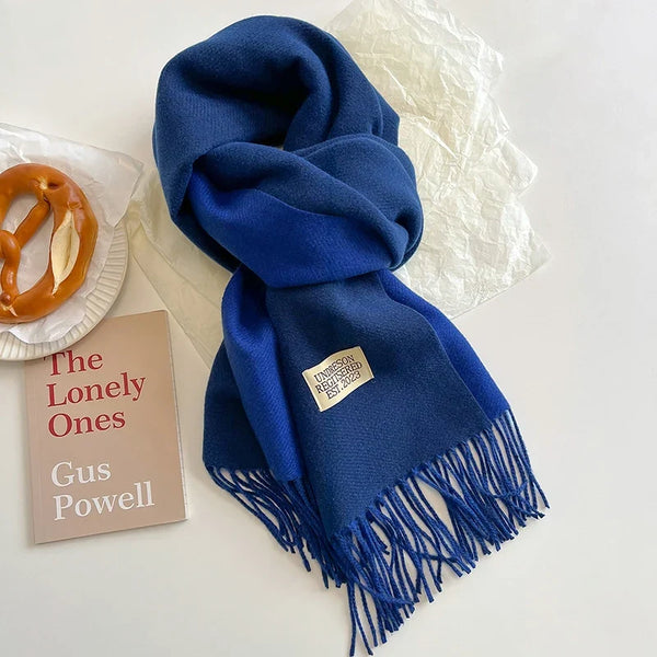 2023 Korean Style Cashmere Winter Scarf for Women – Knitted Double-Sided Solid Color Wrap | Soft Warm Fashion Neckerchief Shawl