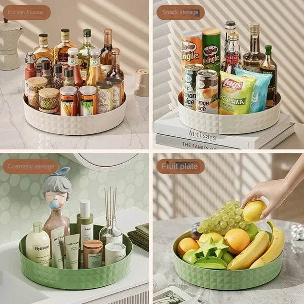 360-degree rotating kitchen storage organizer - multi-functional condiment (sauce and vinegar) rack - desktop fruit tray