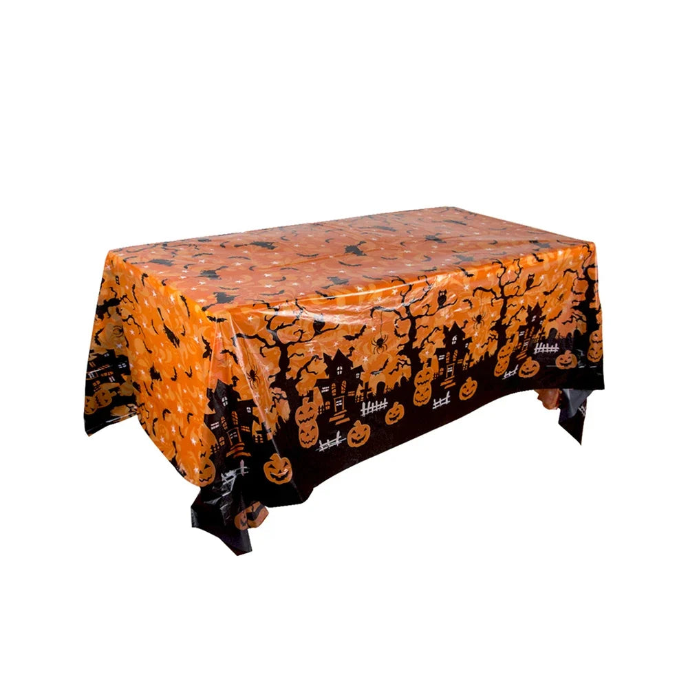 Halloween Decoration Tablecloth,Disposable Pumpkin Spider Web Bat Plastic Table Cover,Halloween Party Home Table Decor