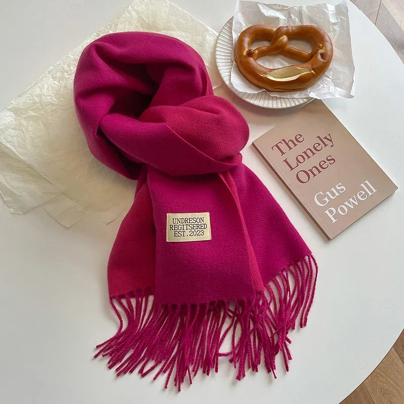 2023 Korean Style Cashmere Winter Scarf for Women – Knitted Double-Sided Solid Color Wrap | Soft Warm Fashion Neckerchief Shawl