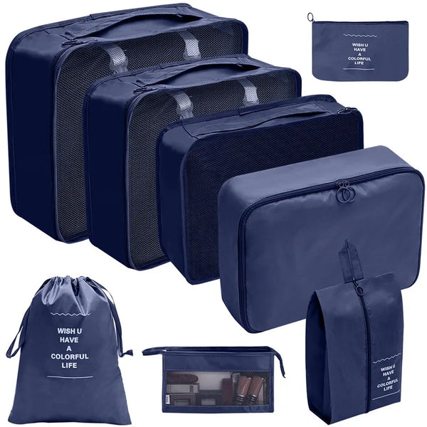 7/8/9/10-Pcs Travel Organizer Packing Cubes Set – Portable Luggage Storage Bags for Clothes, Shoes & Accessories