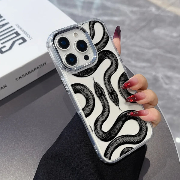 Cute Doodle Funny Snake Phone Case For iPhone 17 16e 16 15 14 13 12 11 mini Pro Max X XR XSMAX 8 Air Plus Transparent Soft Cover