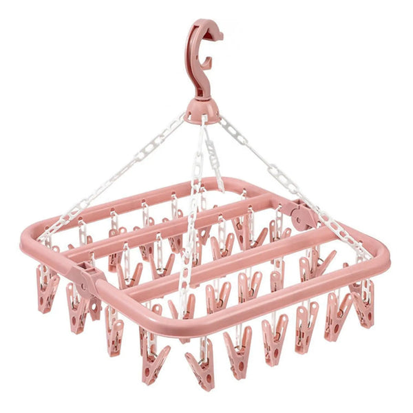 Foldable Drip Hanger with 32 Clips – Plastic Clothes Drying Rack