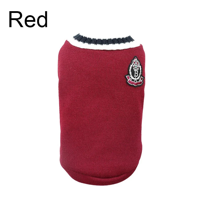 Small Dog Winter Sweater - V-Neck College Style Knitwear