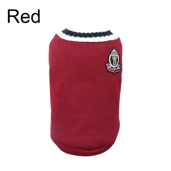 Small Dog Winter Sweater - V-Neck College Style Knitwear
