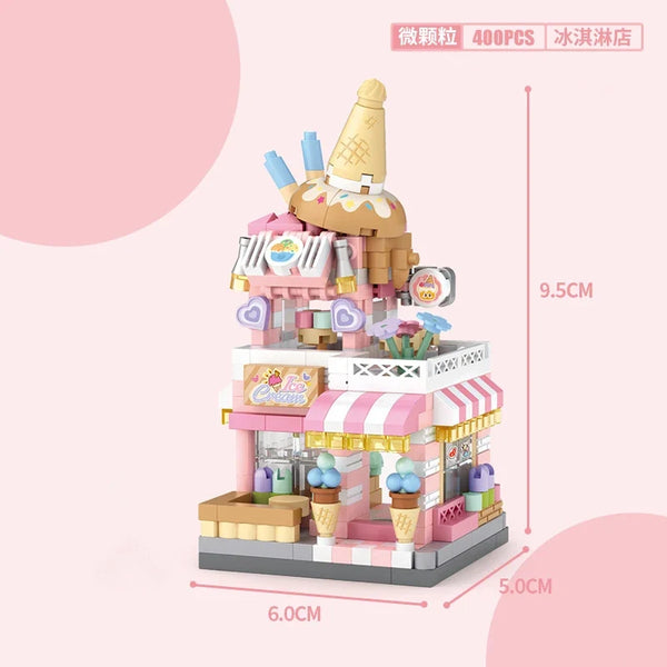 NEW Panda Pet Coffee Ice Cream Flower Shop Store Street View Food House Building Blocks Kit Girls Bricks Model Kids Toy Children
