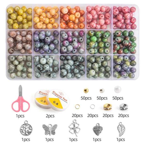 Glass Beads Bracelet Making Kit – 28 Colors 8mm Crystal & Gemstone Beads with DIY Jewelry Accessories