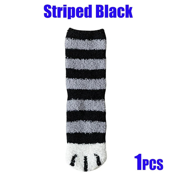Women Socks Winter Warm Fluffy Socks Cute Animal Claw Cat Paw Footprint Fuzzy Socks Thicken Coral Fleece Home Floor Sleep Socks