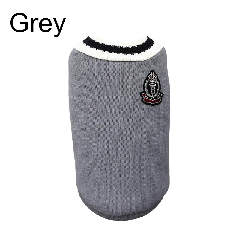 Small Dog Winter Sweater - V-Neck College Style Knitwear