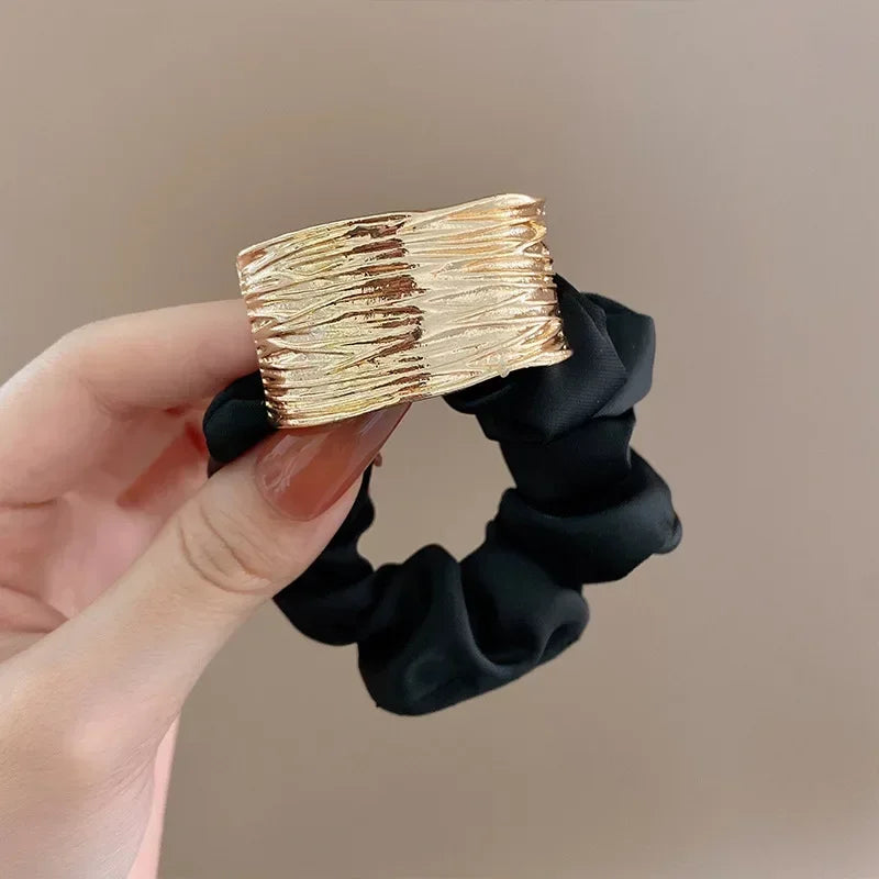 Korean Metal Satin Large Hair Ring – Women’s Rubber Band Hair Ties for Ponytails, Girls’ Hair Accessories