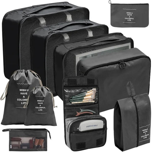 7/8/9/10-Pcs Travel Organizer Packing Cubes Set – Portable Luggage Storage Bags for Clothes, Shoes & Accessories