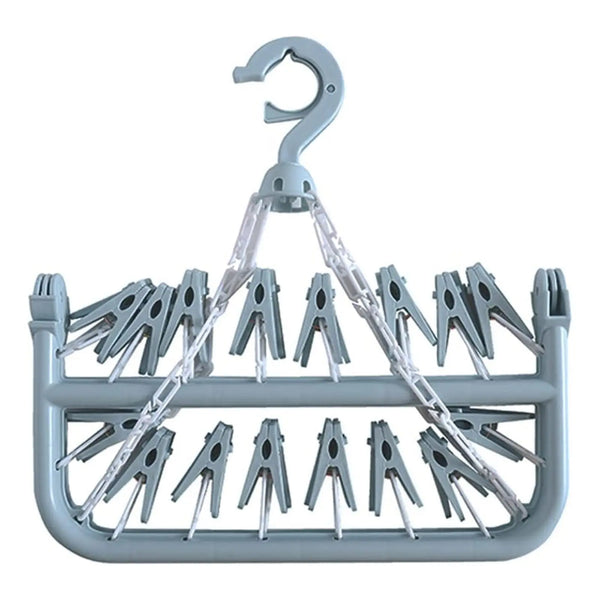 Foldable Drip Hanger with 32 Clips – Plastic Clothes Drying Rack