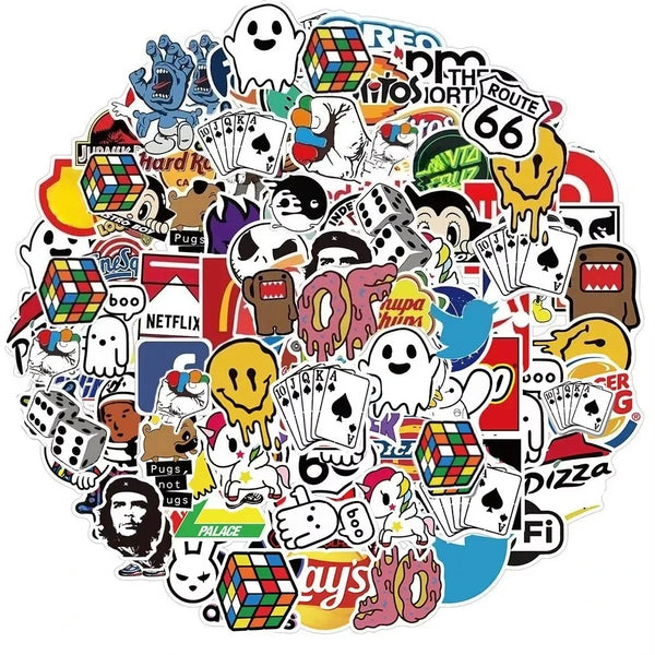 50/100/200Pcs Fashion Cool Brand Logo Stickers Aesthetic Motorcycle Phone Car Skateboard Laptop Sticker Decal Classic Kids Toy