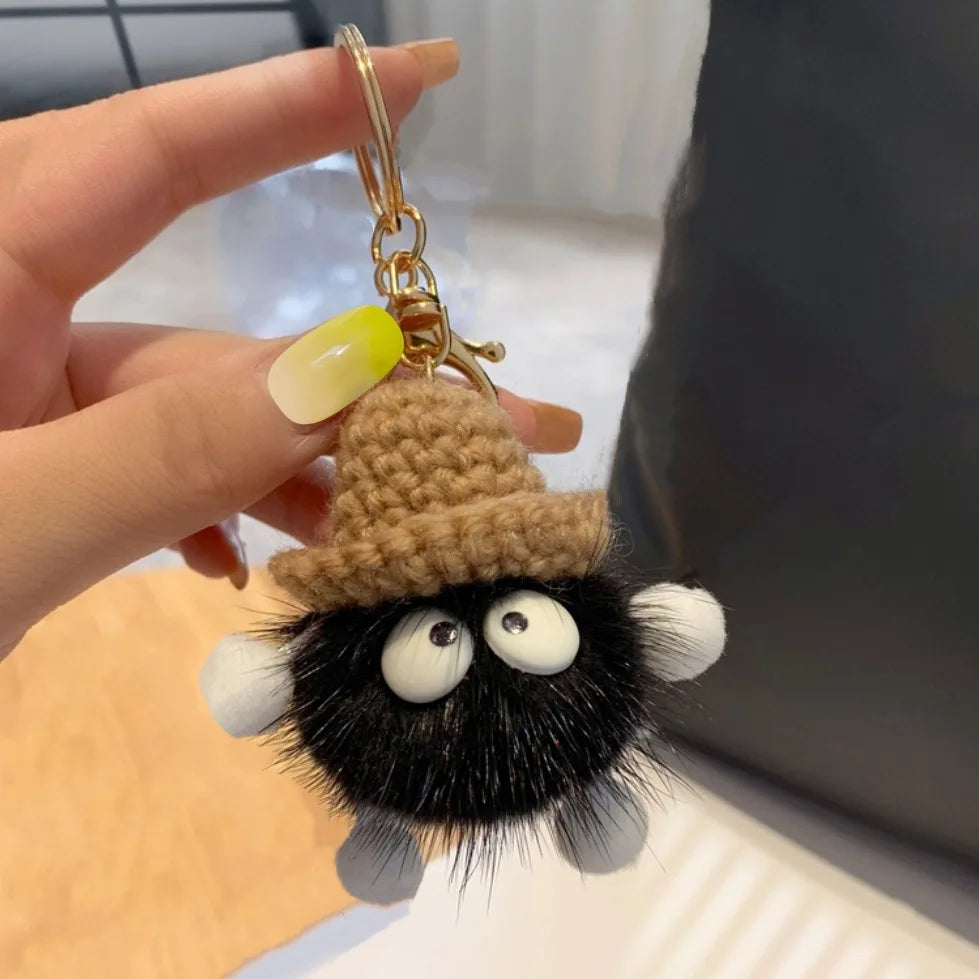 New Cute Mink Fur lanyard Briquettes Keychain Car KeyRing Pendant Plush School Bag Pendant Gift kawaii backpack keychains