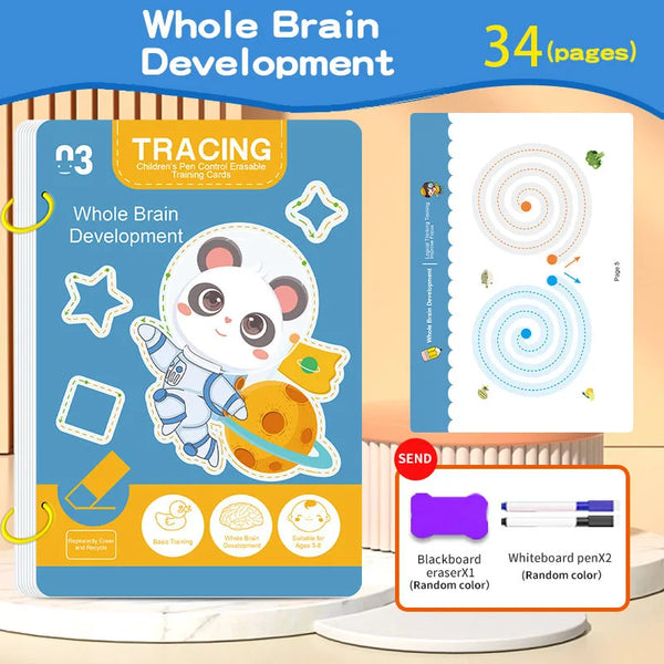 Reusable Kids’ Writing & Drawing Workbook Set with Erasable Pen