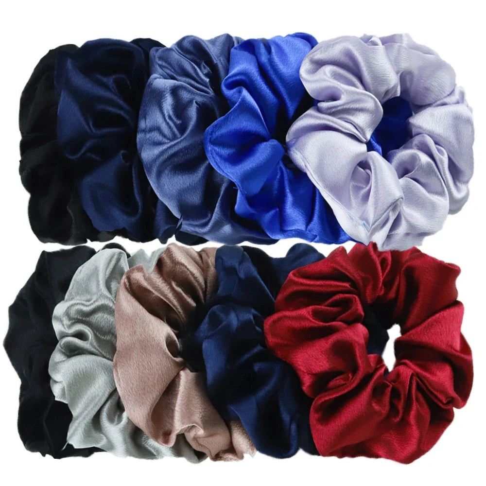 10/5 Pcs Satin Hair Scrunchies Set for Women & Girls – Soft Silk Elastic Hair Bands | Elegant Solid Color Ponytail Holders & Headwear Accessories
