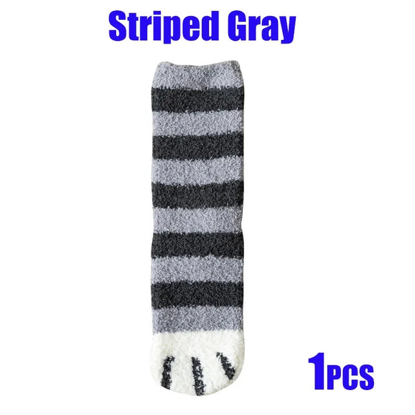 Women Socks Winter Warm Fluffy Socks Cute Animal Claw Cat Paw Footprint Fuzzy Socks Thicken Coral Fleece Home Floor Sleep Socks