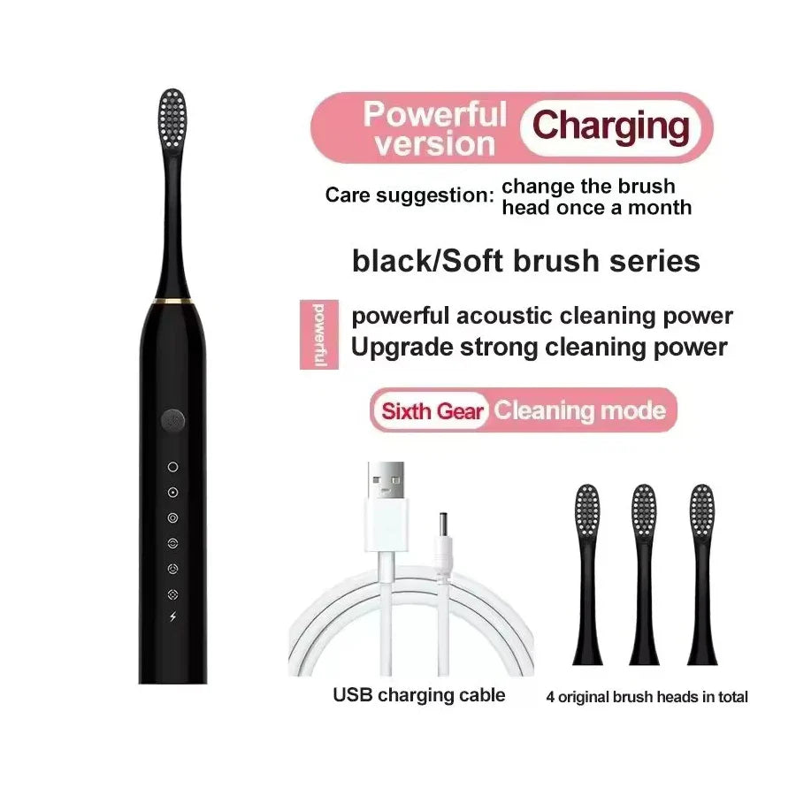 Electric Ultrasonic Toothbrush – 6 Speed Modes Soft Bristle USB Rechargeable Waterproof Tooth Cleaner | Automatic Toothbrush for Adults & Couples