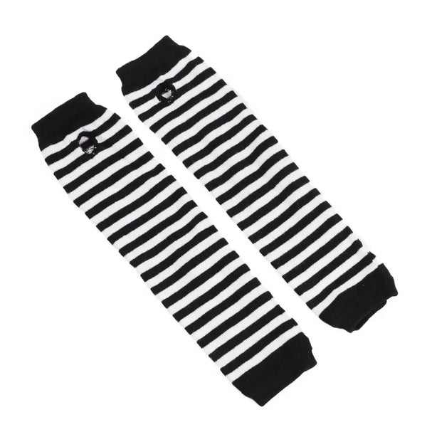 Punk Stripe Fingerless Gloves for Women & Men – Long Knitted Arm Warmers, Elastic Winter Cuffs, Hip-Hop Elbow Mittens for Outdoor & Streetwear