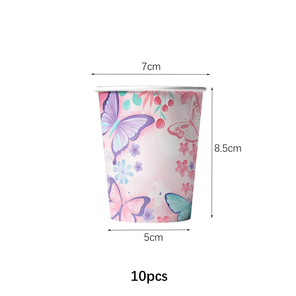Butterfly Fairy Birthday Party Tableware Set – Pink Disposable Plates, Cups, Napkins & Tablecloth | Girls Party Decorations & Supplies