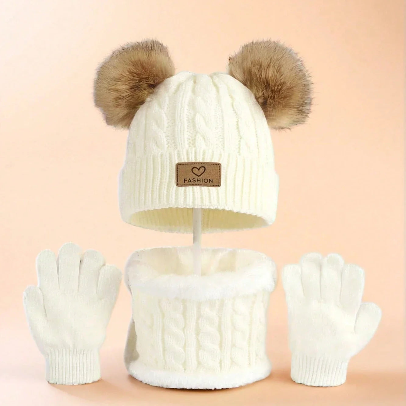 3pc 2-12Y Autumn and Winter Children's Hats and neck Gloves Set, cute, comfortable and warm, hats for boys and girls
