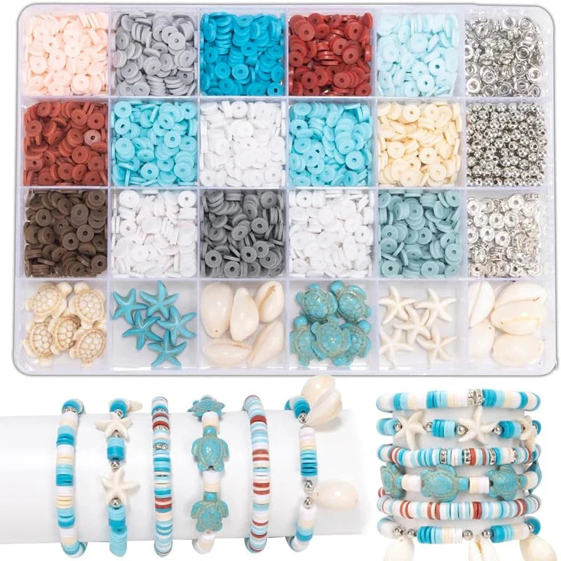 Ocean Summer Friendship Bracelet Making Kit – DIY Clay Beads Set for Jewelry, Bracelets, Necklaces & Earrings