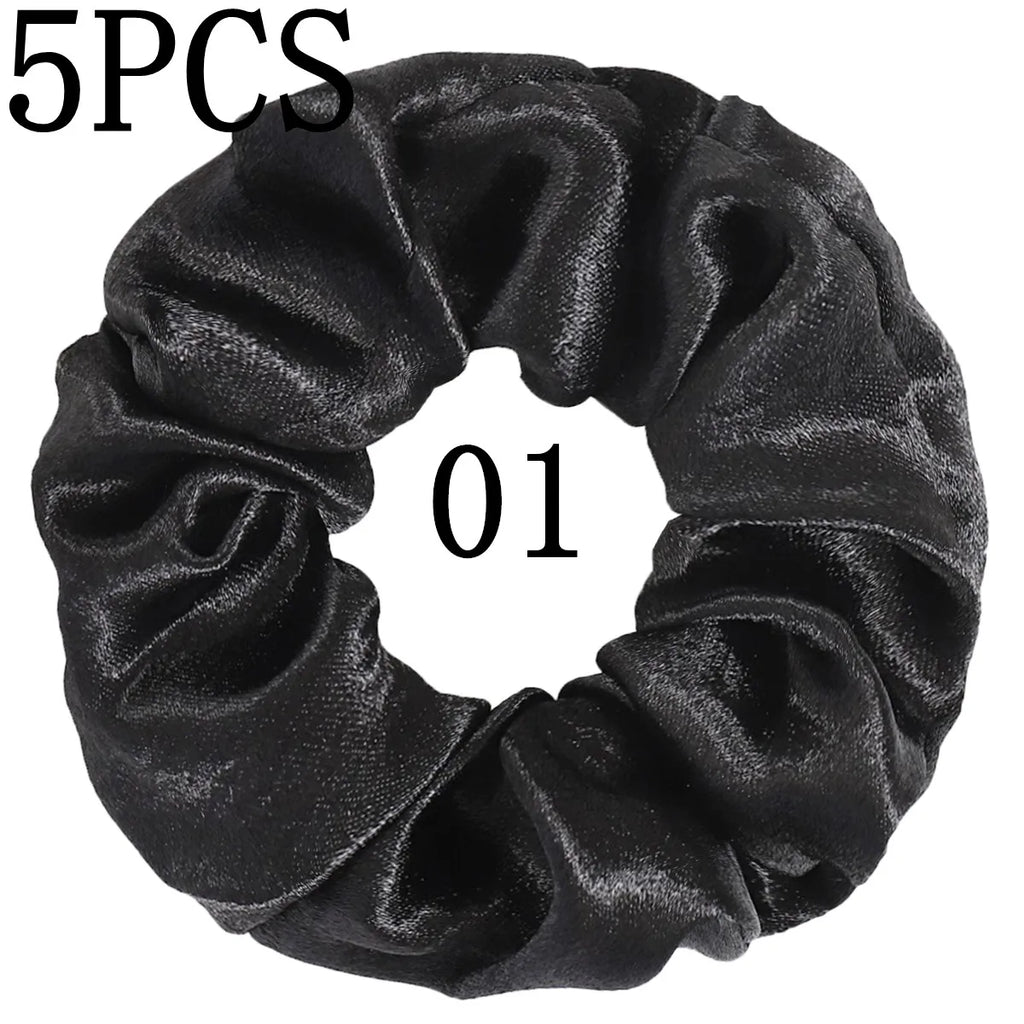 10/5 Pcs Satin Hair Scrunchies Set for Women & Girls – Soft Silk Elastic Hair Bands | Elegant Solid Color Ponytail Holders & Headwear Accessories