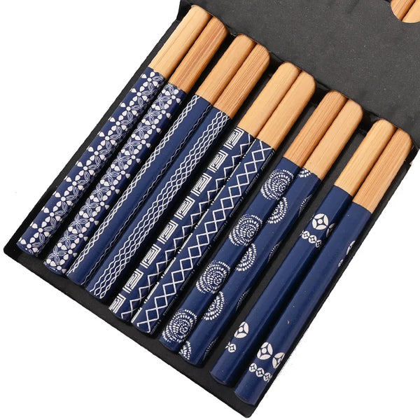 Eco-Friendly Reusable Bamboo Chopsticks Set – 5 Pairs Handmade Japanese Wooden Tableware for Sushi & Everyday Dining